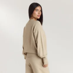 Cuffed Crew Neck Knitted Jumper - Oatmeal Marl