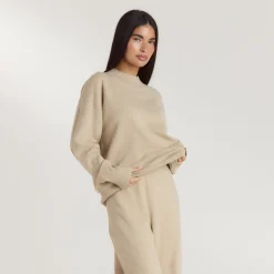 Cuffed Crew Neck Knitted Jumper - Oatmeal Marl