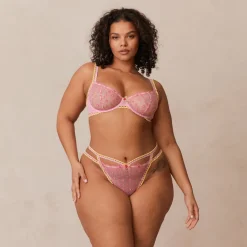 Daisy Embroidered Balcony Bra & Thong/Briefs Set - Pink