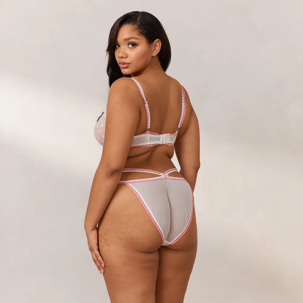 Daisy Embroidered Balcony Bra - White