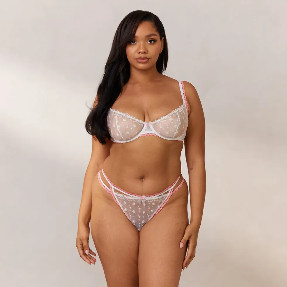 Daisy Embroidered Balcony Bra - White