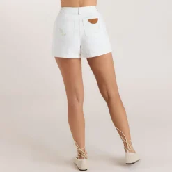 Embroidered Denim Shorts - White