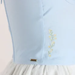 Embroidered Floral Corset Top - Blue