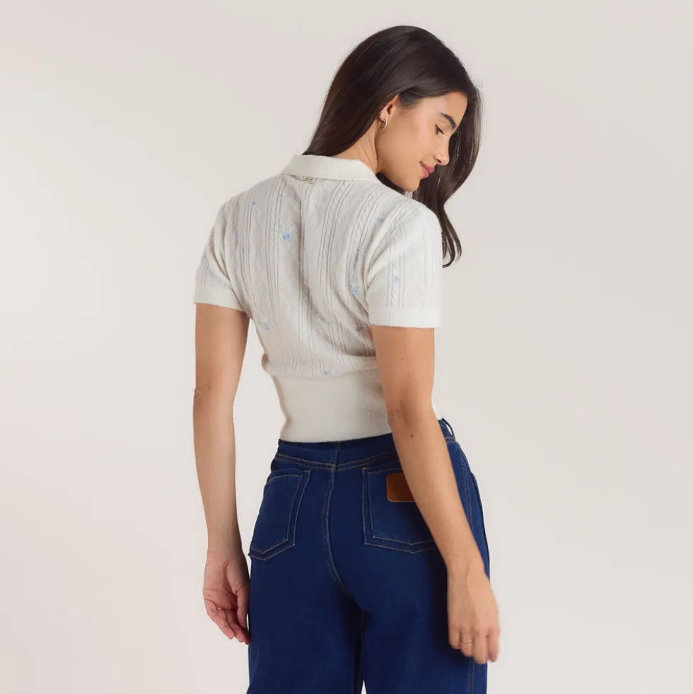 Embroidered Knitted Top - Cream
