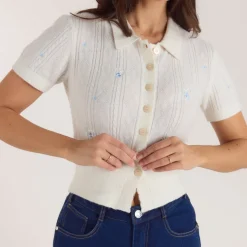 Embroidered Knitted Top - Cream