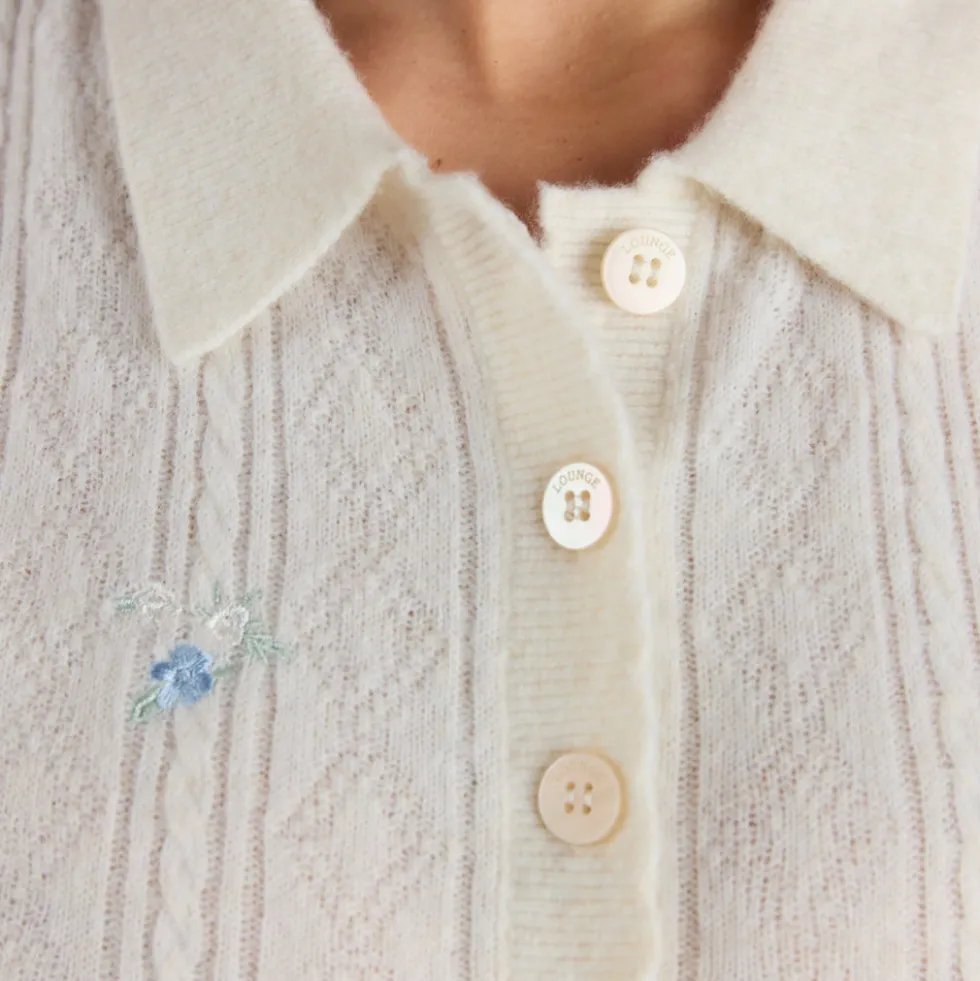 Embroidered Knitted Top - Cream