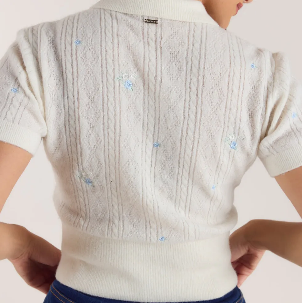Embroidered Knitted Top - Cream