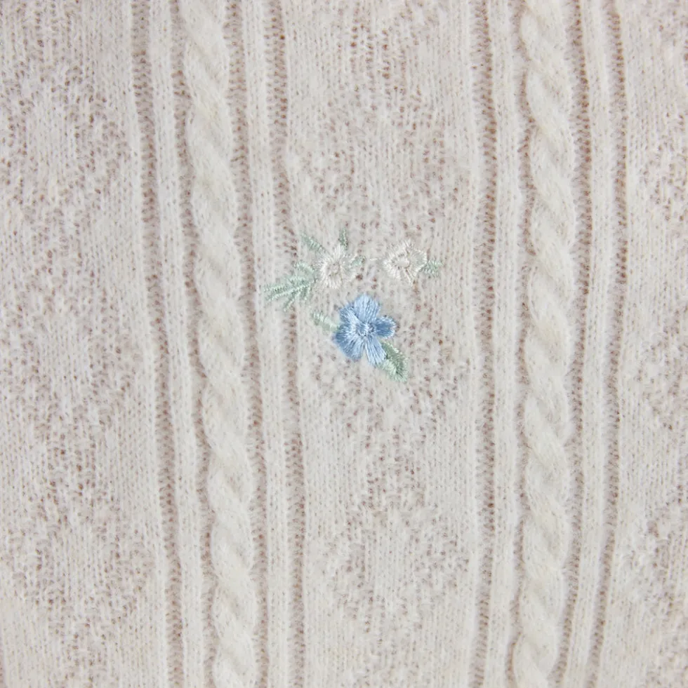 Embroidered Knitted Top - Cream