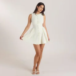 Embroidered Mini Dress - Cream
