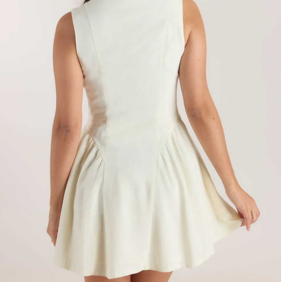 Embroidered Mini Dress - Cream