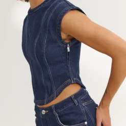 Fitted Denim Top - Indigo Blue