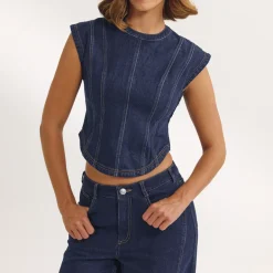 Fitted Denim Top - Indigo Blue