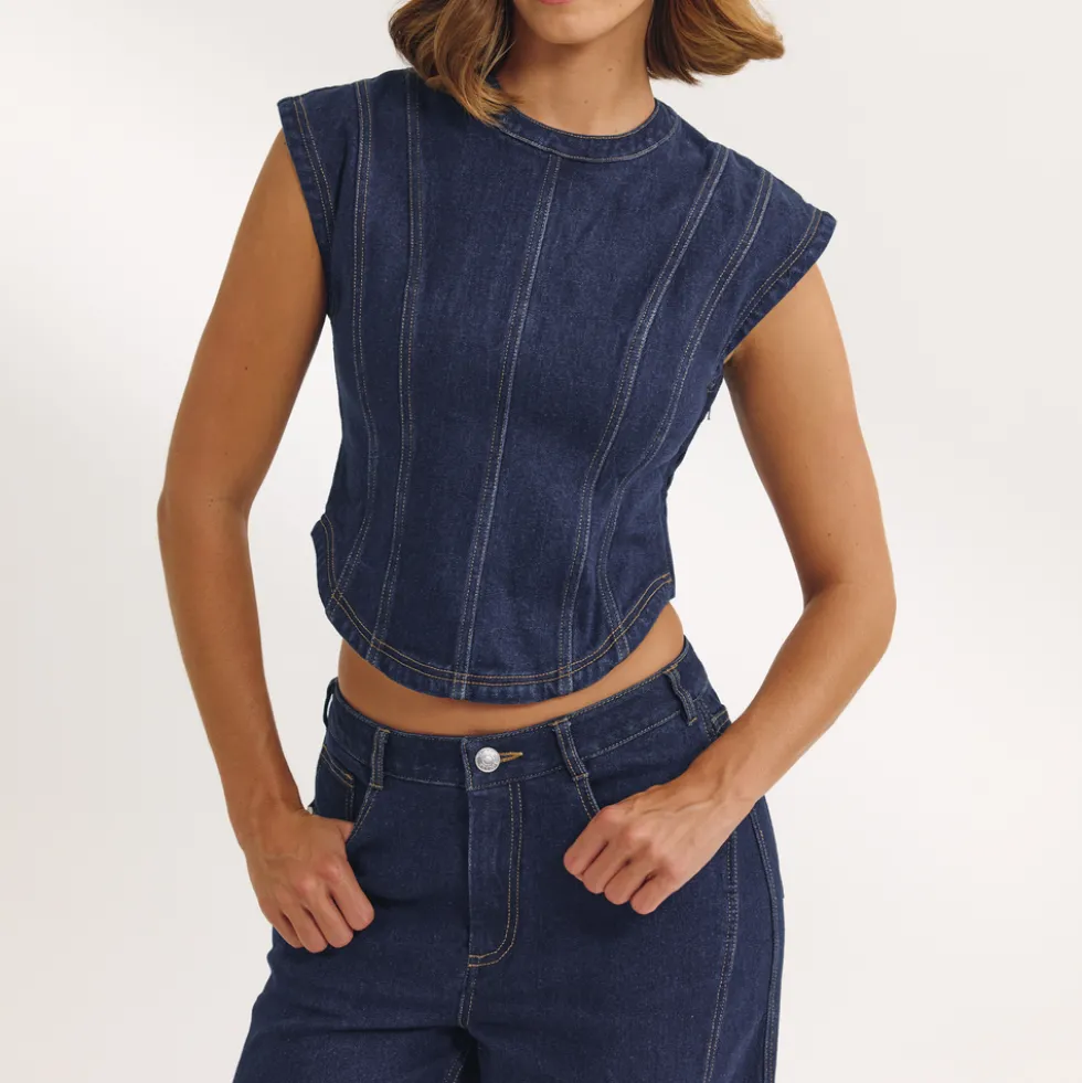 Fitted Denim Top - Indigo Blue