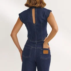 Fitted Denim Top - Indigo Blue
