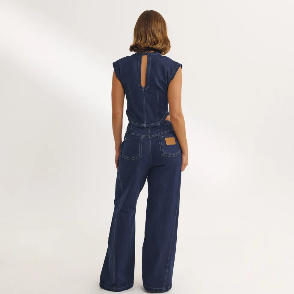 Fitted Denim Top - Indigo Blue