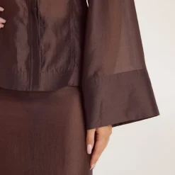 Fitted Sheer Shirt - Chocolate