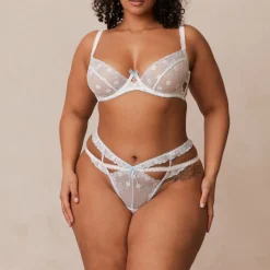 Fleur Balcony Bra & G-string Set - White & Blue