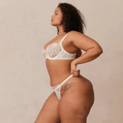 Fleur Balcony Bra & G-string Set - White & Yellow