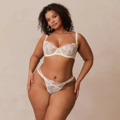 Fleur Balcony Bra & G-string Set - White & Yellow
