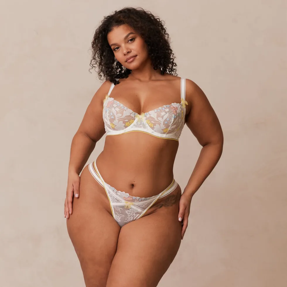 Fleur Balcony Bra & G-string Set - White & Yellow