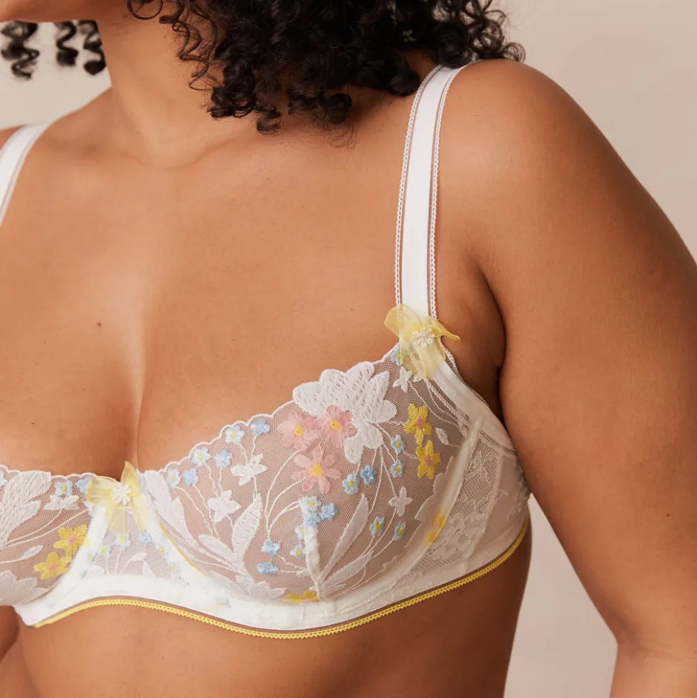 Fleur Balcony Bra & G-string Set - White & Yellow