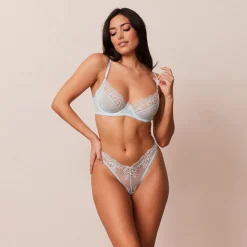 Fleur Balcony Bra & Thong Set - Blue