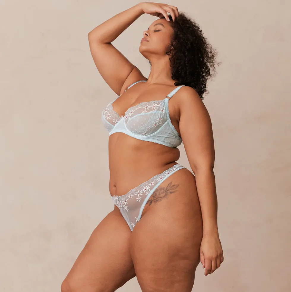 Fleur Balcony Bra & Thong Set - Blue