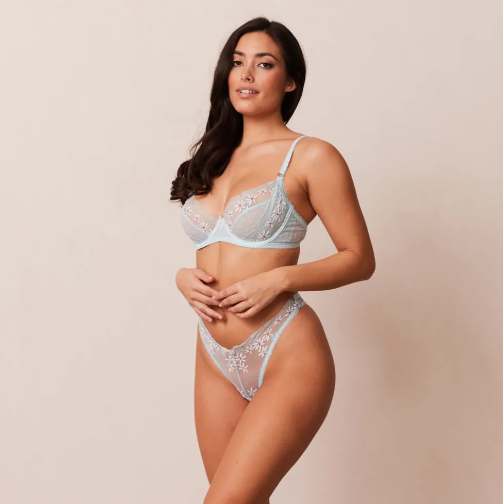 Fleur Balcony Bra & Thong Set - Blue