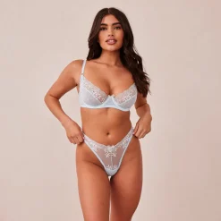 Fleur Balcony Bra & Thong Set - Blue