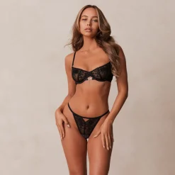 Flirt Balcony Bra & G-string/Briefs Set - Black
