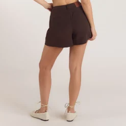 High-Waisted Tailored Shorts - Chocolate