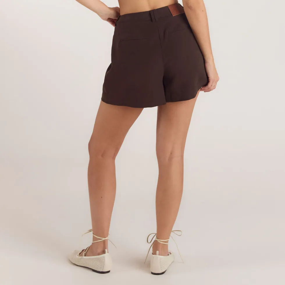 High-Waisted Tailored Shorts - Chocolate