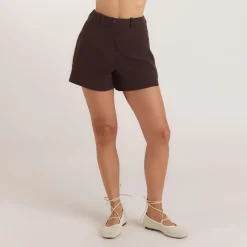 High-Waisted Tailored Shorts - Chocolate