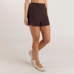 High-Waisted Tailored Shorts - Chocolate