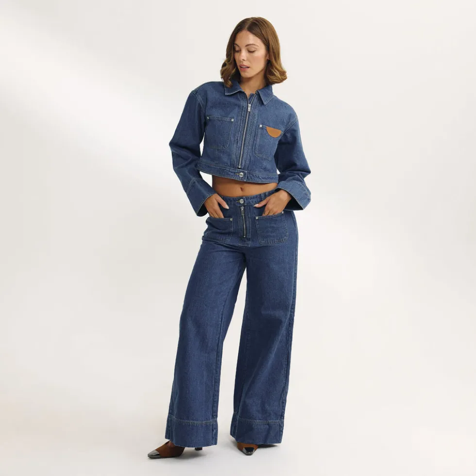 High-Waisted Wide-Leg Jeans - Blue