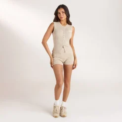 Knitted Button Down Top - Oat Marl