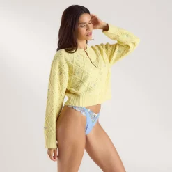 Knitted Pointelle Cardigan - Yellow