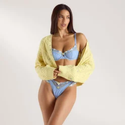 Knitted Pointelle Cardigan - Yellow