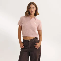 Knitted Polo Top - Pink