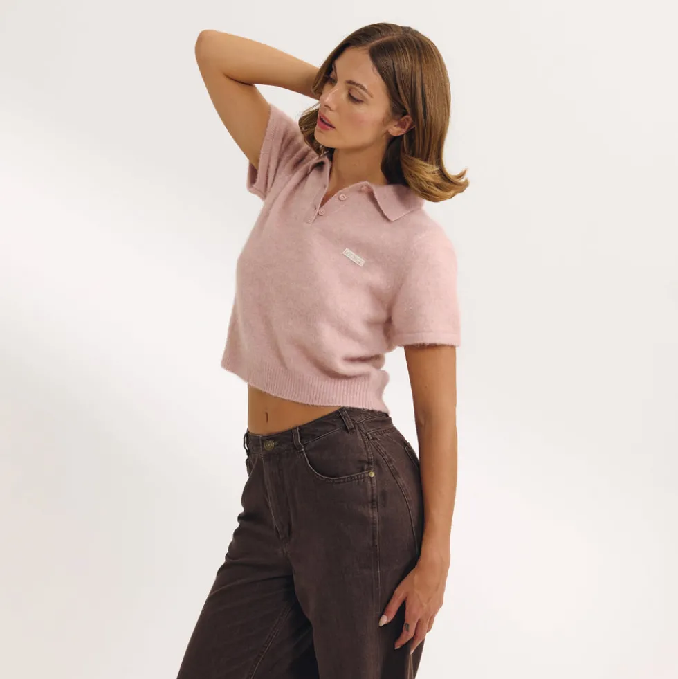 Knitted Polo Top - Pink