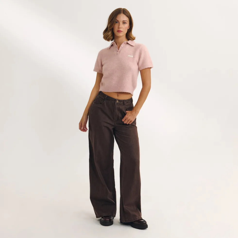 Knitted Polo Top - Pink
