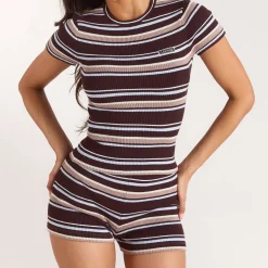Knitted T-Shirt - Brown Stripe