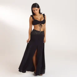 Lace Insert Maxi Skirt - Black
