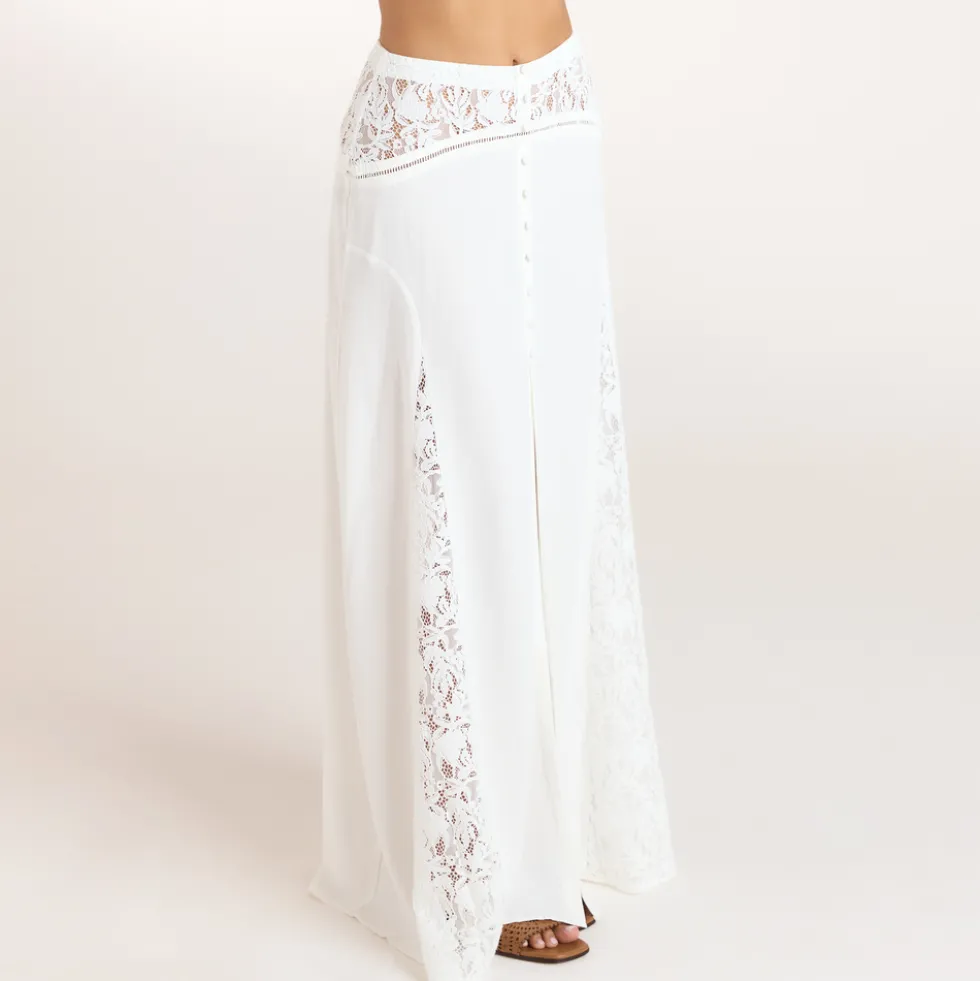 Lace Insert Maxi Skirt - Cream