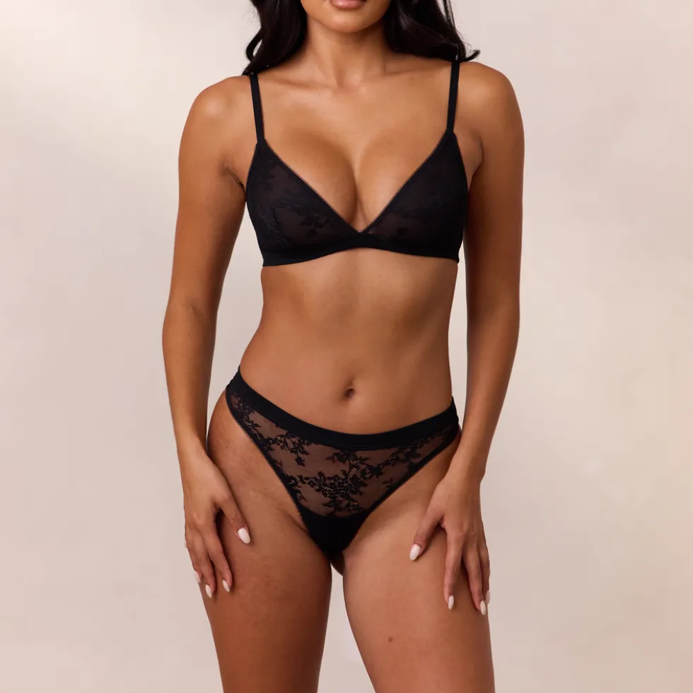 Lace Triangle Bralette - Black