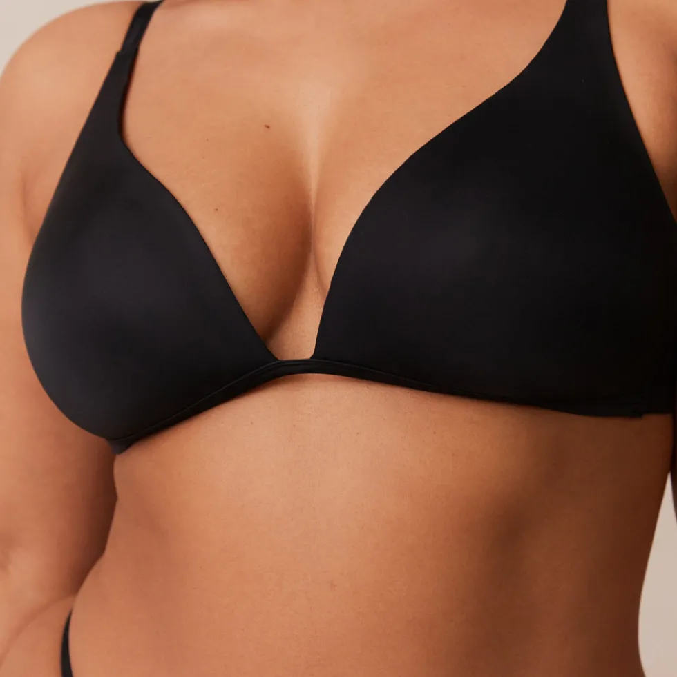 Light Non-wire Plunge T-shirt Bra & Thong/Briefs Set - Black