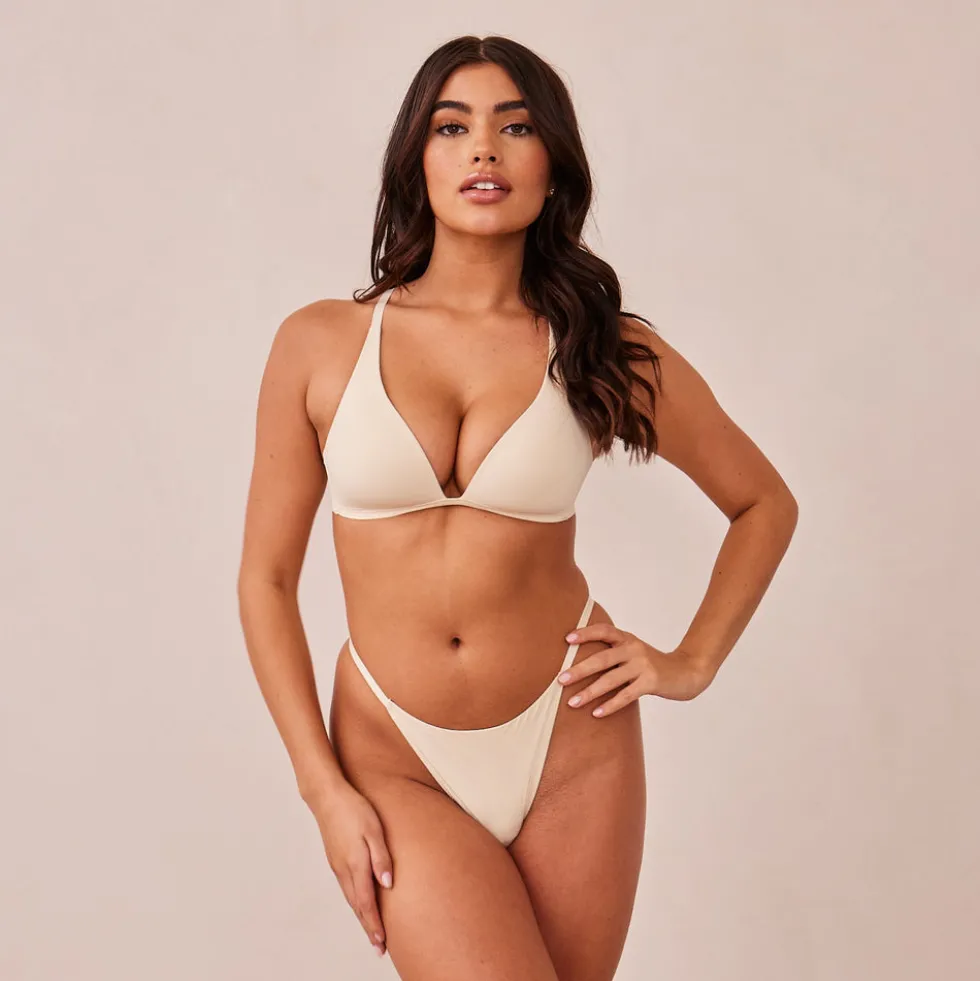 Light Non-wire Plunge T-shirt Bra & Thong/Briefs Set - Latte