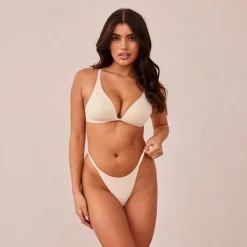 Light Non-wire Plunge T-shirt Bra & Thong/Briefs Set - Latte