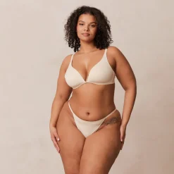 Light Non-wire Plunge T-shirt Bra & Thong/Briefs Set - Latte