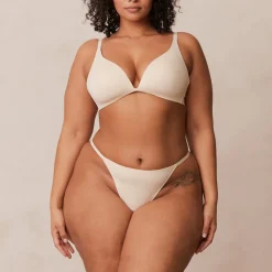 Light Non-wire Plunge T-shirt Bra & Thong/Briefs Set - Latte